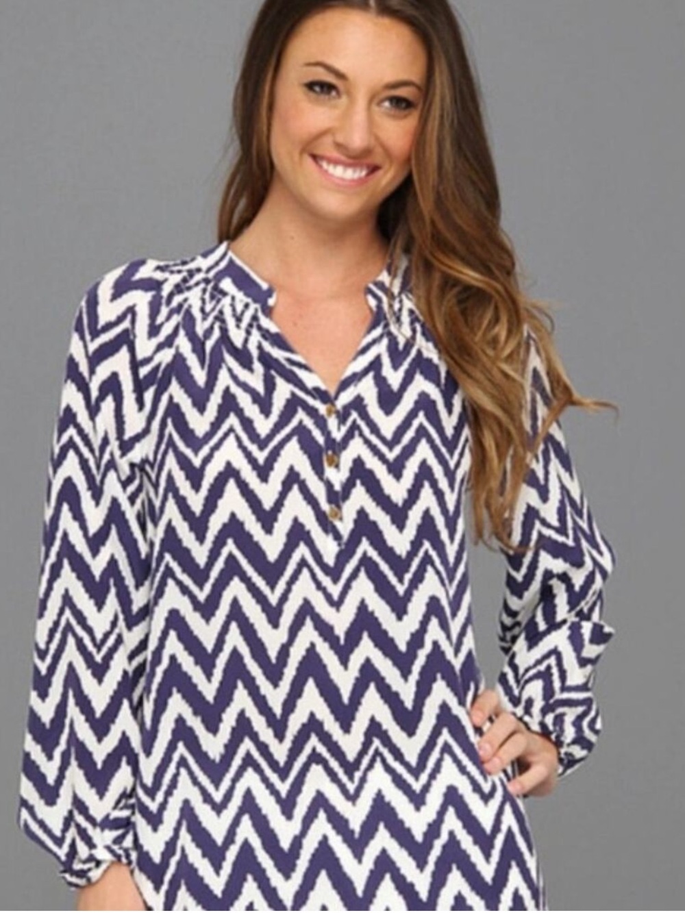 Lilly Pulitzer Navy and White Zigzag Elsa silk Blouse!